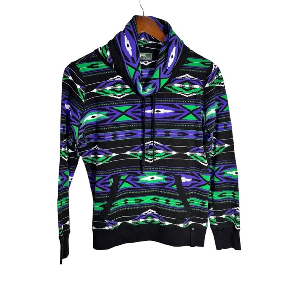 Ralph Lauren Active Thermal Cowl Neck Aztec Shirt Black Purple Green - Picture 1 of 10